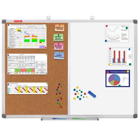 Доска комбинированная: магнитно-маркерная, пробковая для объявлений 60х90 см, BRAUBERG Extra, 238183