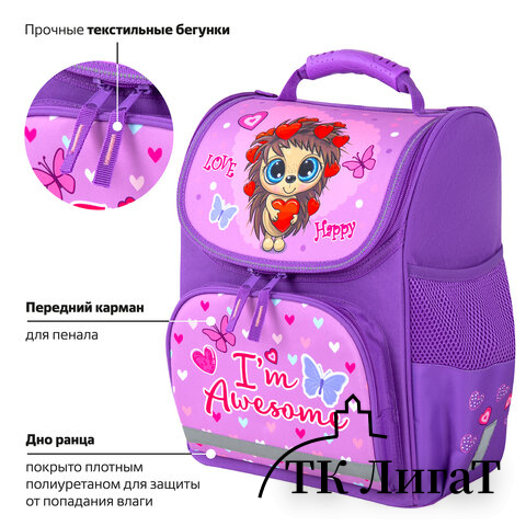Ранец ПИФАГОР BASIC, 1 отделение, 3 кармана, эргономичная спинка, 