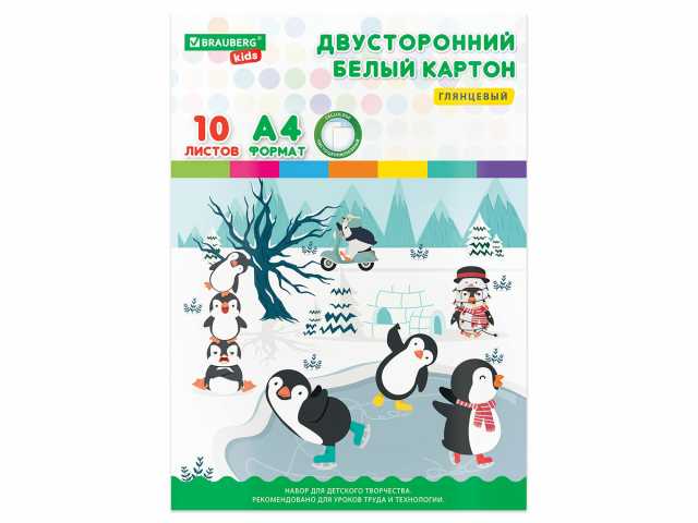 Картон белый А4 МЕЛОВАННЫЙ EXTRA (белый оборот) 10 листов папка, BRAUBERG KIDS, 200х283, 115161