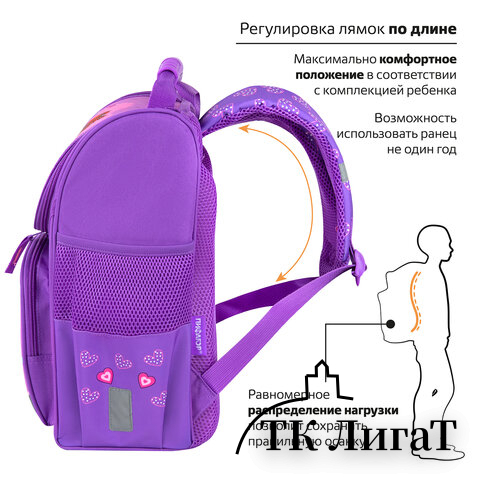 Ранец ПИФАГОР BASIC, 1 отделение, 3 кармана, эргономичная спинка, 