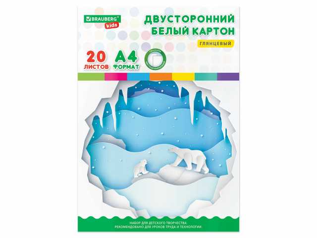 Картон белый А4 МЕЛОВАННЫЙ EXTRA (белый оборот) 20 листов папка, BRAUBERG KIDS, 203х283 мм, 115160