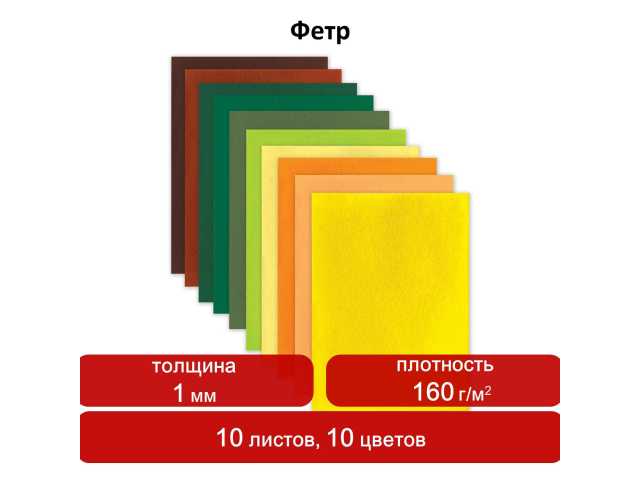 Цветной фетр для творчества, А4, ОСТРОВ СОКРОВИЩ, 10 листов, 10 цветов, толщина 1 мм, 