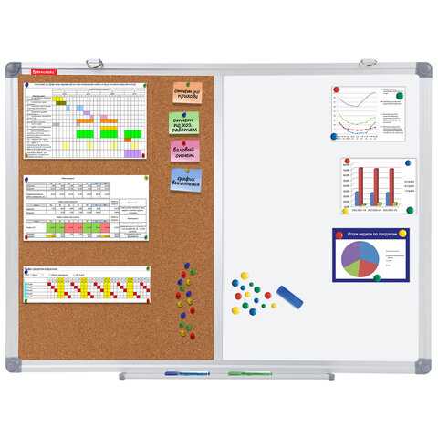 Доска комбинированная: магнитно-маркерная, пробковая для объявлений 45х60 см, BRAUBERG Extra, 238182