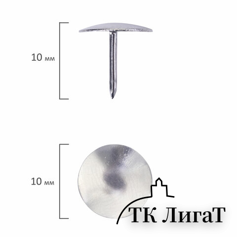 Кнопки канцелярские BRAUBERG, металлические, серебристые, 10 мм, 50 шт., в картонной коробке, 220553